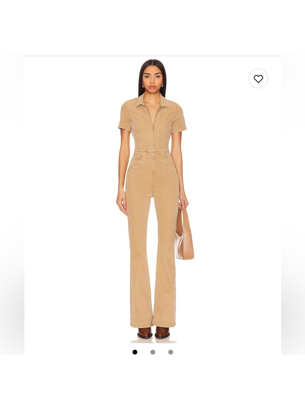 We The Free Tan Jayde Flare Jumpsuit with Short Sleeves and Fitted Waist